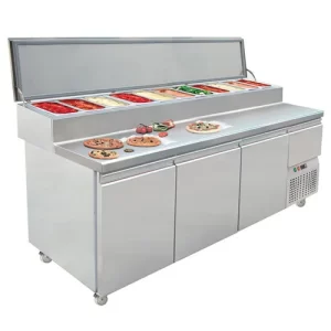 Stainless Steel Pizza Topping Counter With Refrigerator