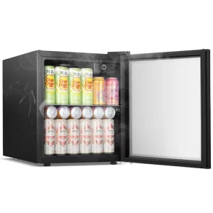 Auseo 1.3 Cu.ft Beverage Refrigerator Cooler 12 Bottle & 48 Can Mini Fridge, Wine Cooler, Mini Drink Cooler Dispenser with Transparent Glass Door for Soda,Beer,Wine