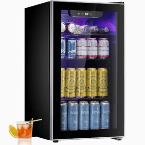 Auseo 3.2Cu.ft Beverage Refrigerator Cooler 120 Can Mini Fridge Glass Door for Soda Beer or Wine Dispenser Clear