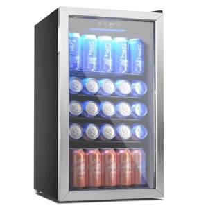Beverage Refrigerator and Cooler, 126 Can Mini fridge with Glass Door, Small Refrigerator with Adjustable Shelves for Soda Beer or Wine