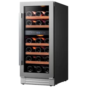 Ca'Lefort 15 Inch Wine Cooler, 28 Bottle Dual Zone Wine Refrigerator with Stainless Steel Tempered Glass Door