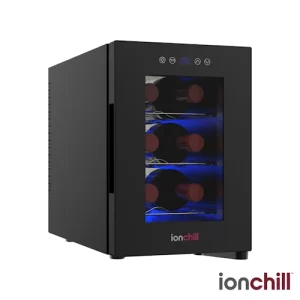 Ionchill 6 Bottle Wine Cooler, New Standard Door Mini Fridge with Wine Rack and Temp. Control, 9.75in