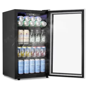 KISSAIR 3.2 Cu.ft Beverage Refrigerator Cooler 120 Can Mini Fridge, Freestanding Wine Chiller, Glass Door for Soda, Beer or Wine Constant Glass Door