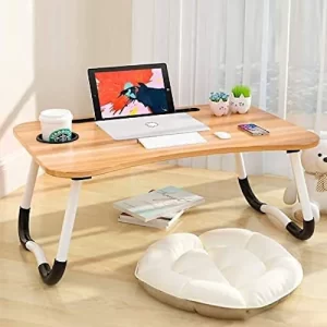 Study Table Bed Table Foldable and Portable Wooden Writing Desk for Office Home School (Marble Dark)