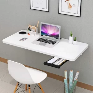Wall Mount Table with Drawer Foldable Laptop Desk for Home and Office Computer White