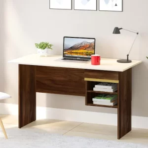 Engineered Wood Study and Computer Laptop Table for Home or Office, WFH Desk, with Drawer Shelves Storage for Books and Décor Display for Adults Kids Students (with Gold Motif)
