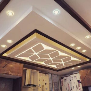 Geometric Design in POP False Ceiling with Recessed Lighting Cove Lightings